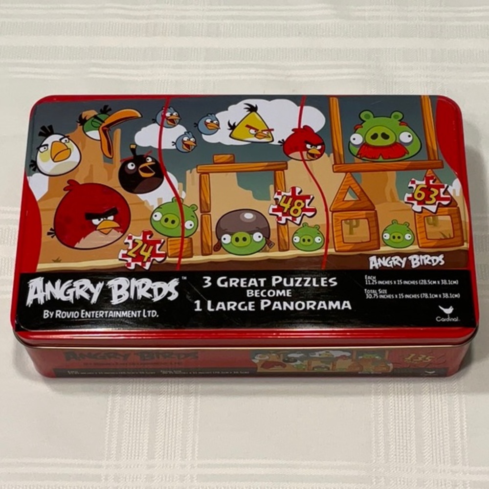 Angry Birds By Rovio 3-in-1 Becomes Panoramic 135 Piece Puzzle in Colorful Tin